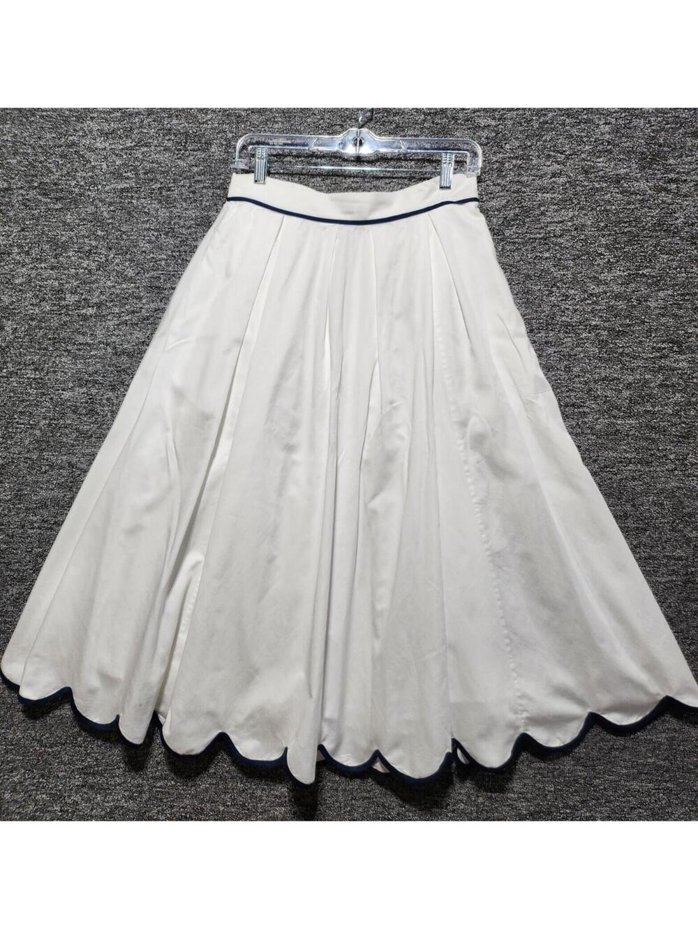 French Connection White Skirt with Navy Trim Scalloped Hem